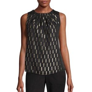 Worthington Sleeveless Black Clip Geometric Blouse Gold. NWT. XL Petite